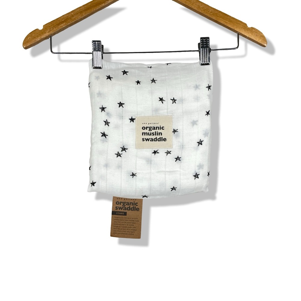 Wee Gallery Organic Muslin Swaddle Baby One Size White Stars Celestial GOTS